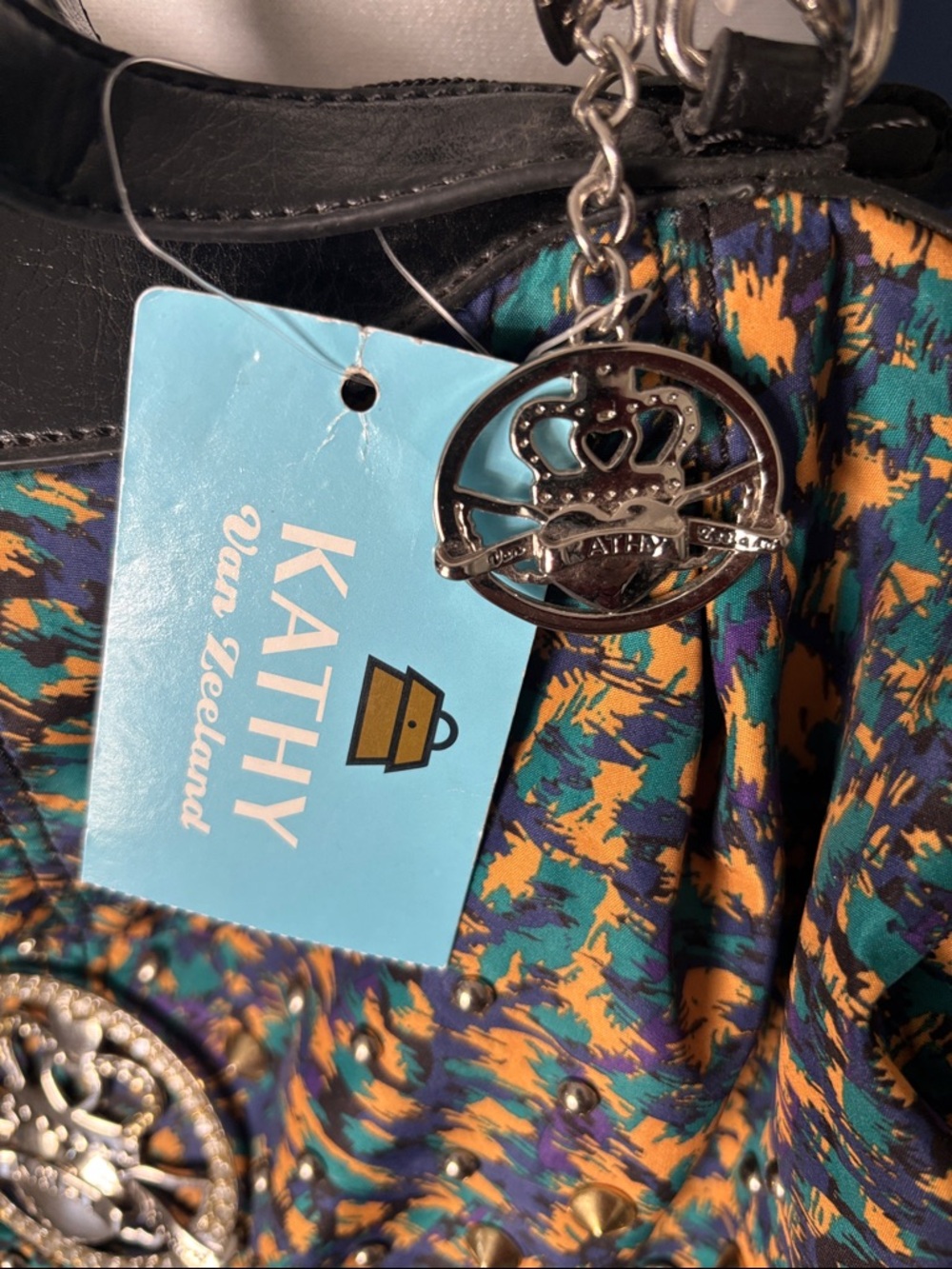 Spacious Kathy Van Zeeland Multicolor Patterned Shoulder Bag with Black Trim - Picture 2 of 5